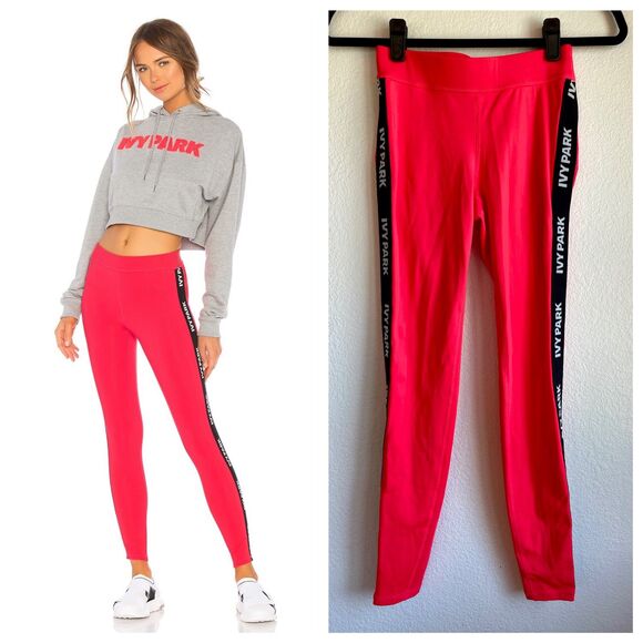 Ivy Park Women's Logo Elastic Leggings in Neon Pink & Black - Size S - Picture 1 of 11